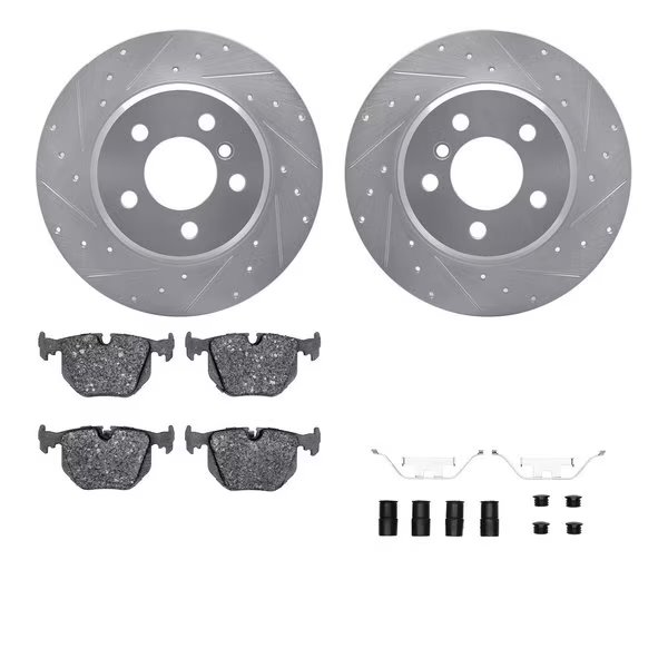 7512-31052, Rotors-Drilled and Slotted-Silver w/ 5000 Advanced Brake Pads incl. Hardware, Zinc Coat, Dynamic Friction Co, Mfr#: 7512-31052